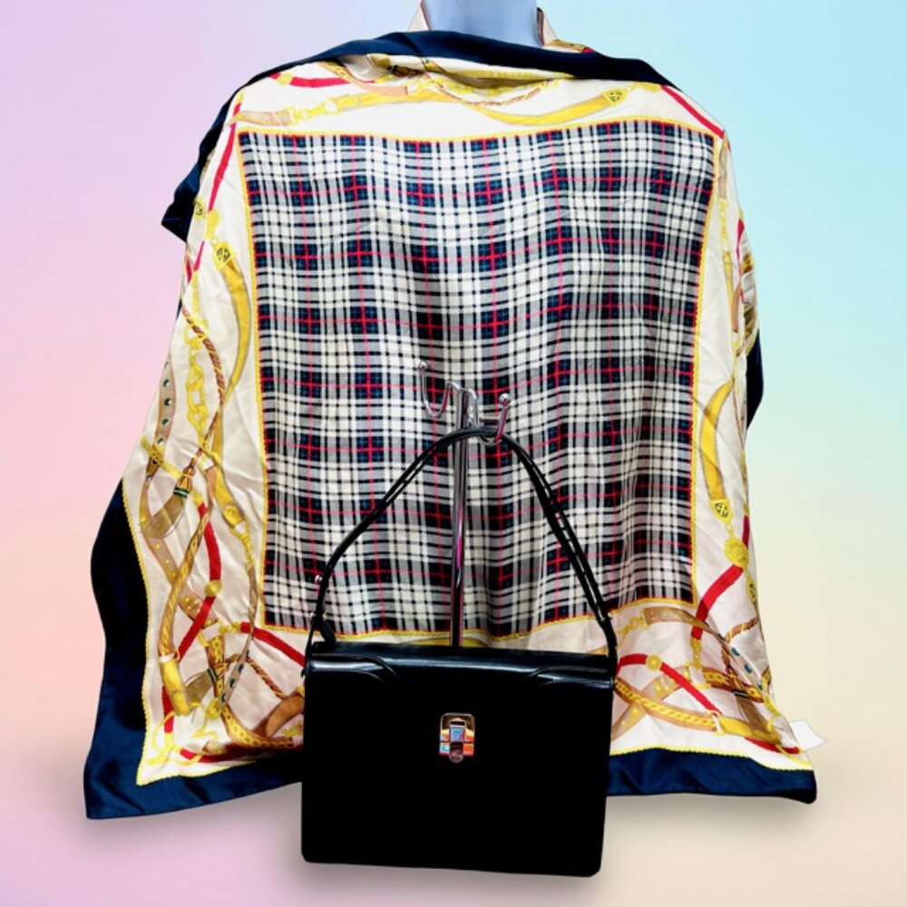 Classic Formal  Italian Black Leather  Bally Shoulder/Handbag + 100% /Silk scarf - Picture 2 of 16